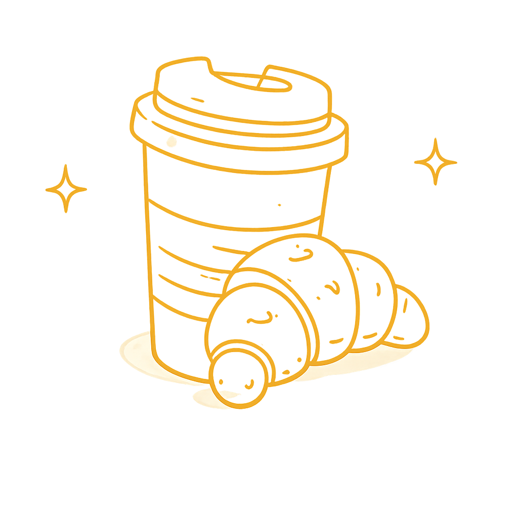 Illustration of a coffee cup and croissant