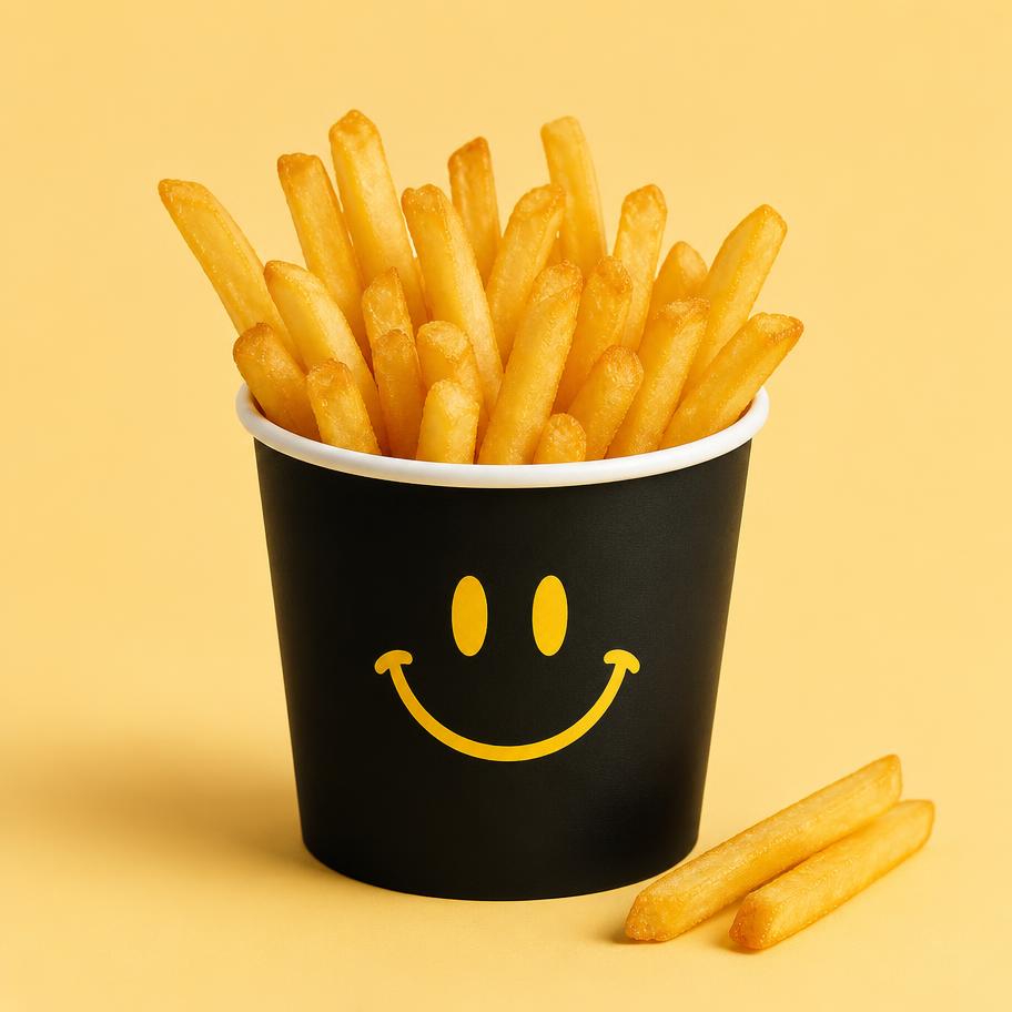 A SnackiFry cup of golden regular chips